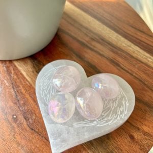 Engraved Angel Wing Heart Shaped Selenite Plate