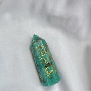 Amazonite Polished Point with Gold Crescent Moon – Crystal for Calm & Balance