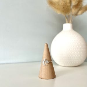 Rainbow Moonstone Sterling Silver Crescent Moon Crystal Ring