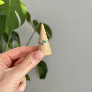 Turquoise Sterling Silver Crescent Moon Crystal Ring