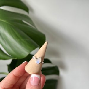 Rainbow Moonstone Sterling Silver Tear Drop Crystal Ring