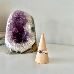 Amethyst Sterling Silver Twist Double Stone Design Crystal Ring