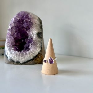 Amethyst Sterling Silver Tear Drop Crystal Ring
