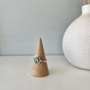Peridot Pear Design Sterling Silver Crystal Ring