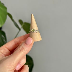 Peridot Sterling Silver Twist Double Stone Design Crystal Ring