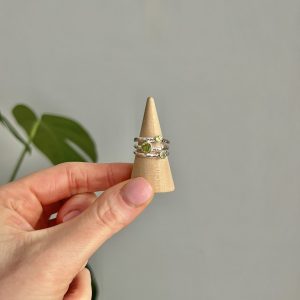 Peridot Sterling Silver 3 Stone Design Crystal Ring