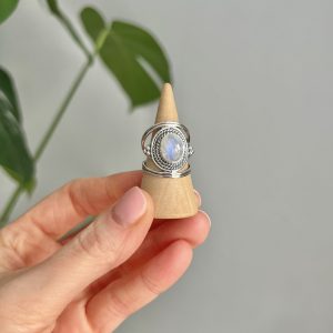 Rainbow Moonstone Sterling Silver Ring Boho Style Statement Jewellery