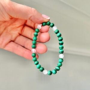 Malachite, Selenite & Sterling Silver Handmade Crystal Bracelet