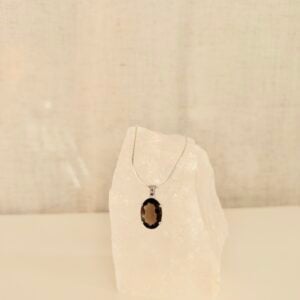 Smokey Quartz Pendant Necklace in 925 Sterling Silver