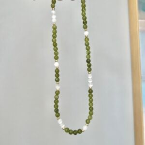Eden- Jade And Selenite Necklace with 14k Gold Stretch Necklace