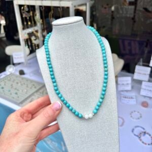 Turquoise & Moonstone Necklace with Sterling Silver Stretch Necklace