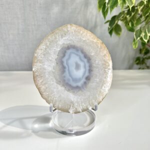 Light Blue Agate Slice, Calming Crystal Home Décor- D