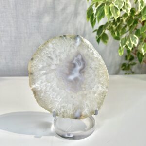Light Blue Agate Slice, Calming Crystal Home Décor- C